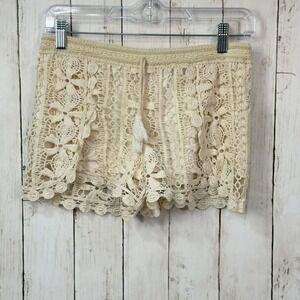 Japna Kids Girl's Cream Crochet Lace Tassel Boho Shorts Size 10